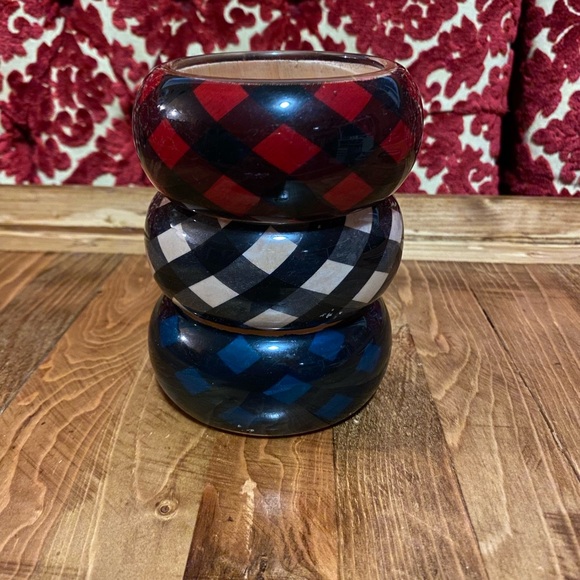 Chunky bracelets. Set of 3 - red, blue and cream. - Picture 1 of 2